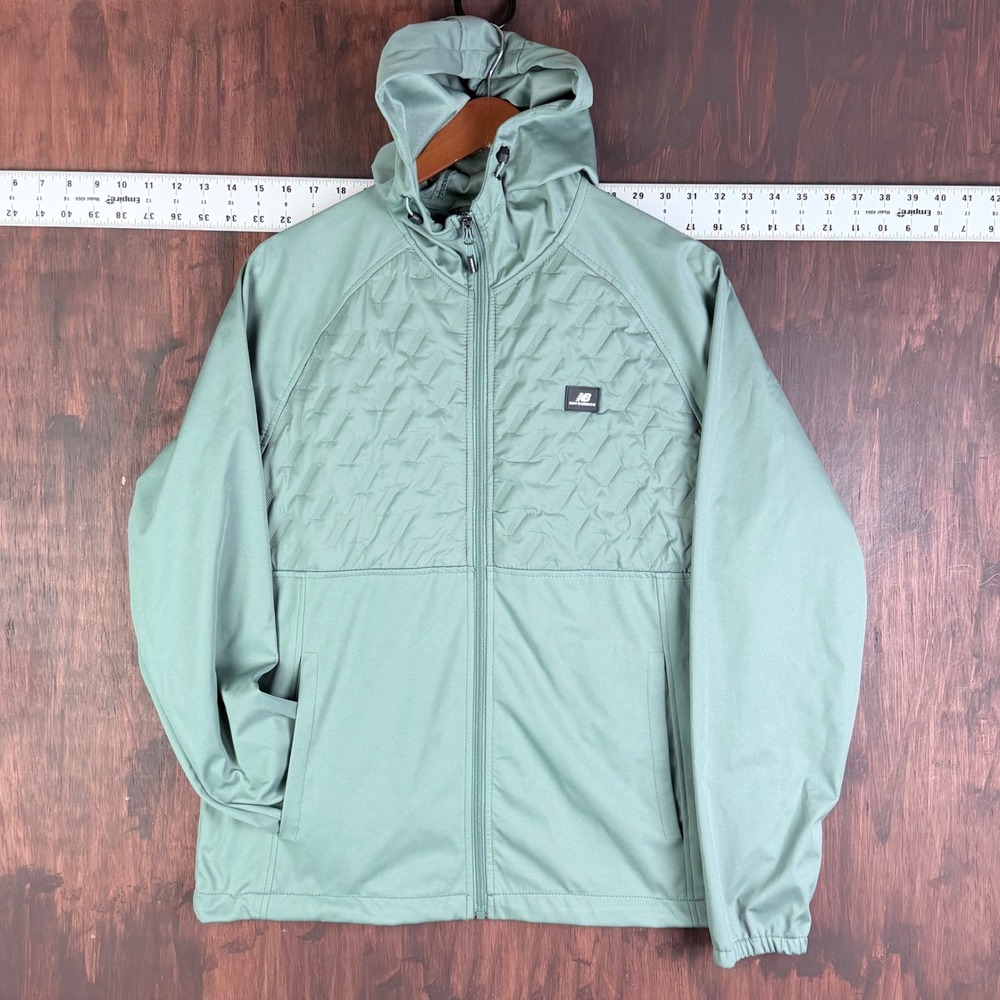 New Balance Sage Green Textured Quilted Full Zip Hooded Jacket Men's Medium M